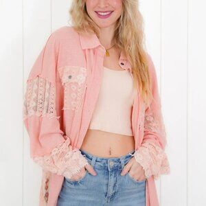 POL Women's Lace Button Up NWOT